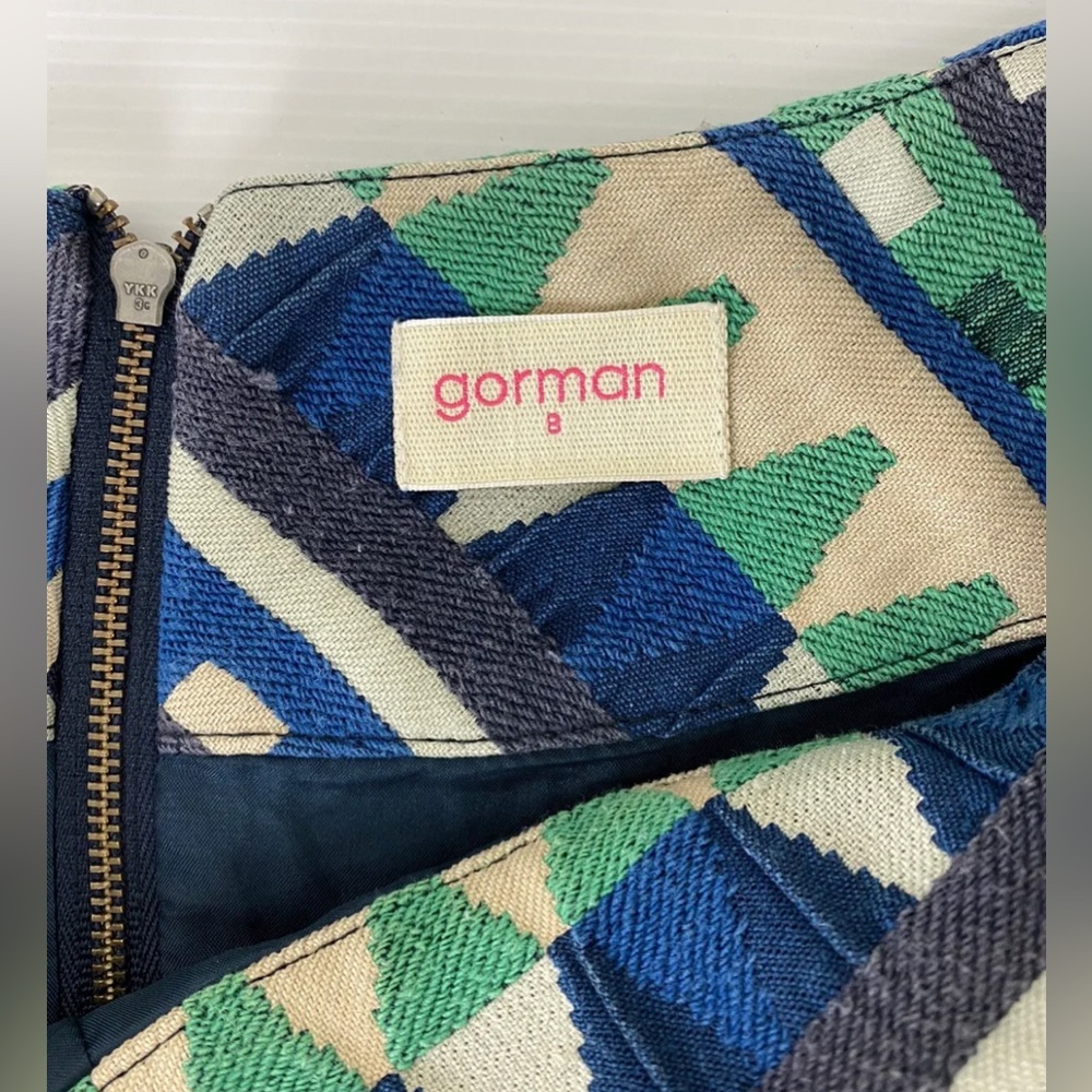 Gorman Women’s Shift Dress Blue Green Beige Aztec Short Puff Sleeve Size S 8 - Picture 9 of 12